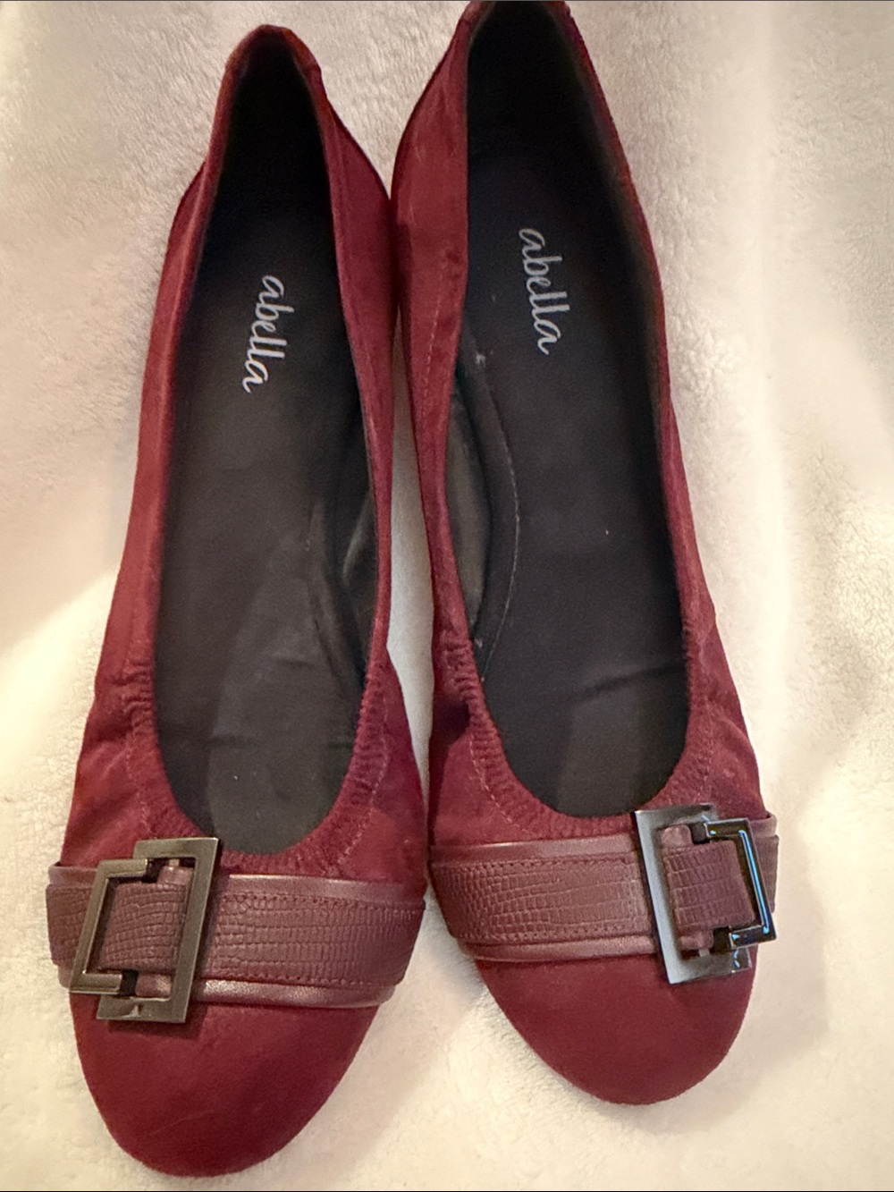 Abella Burgundy Suede Ballet Flats with Buckle Accent - Picture 4 of 6